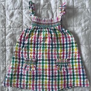 Baby Boden Rainbow Gingham Smocked Pinnie Pocket Dress Cottagecore- 12-18 Months